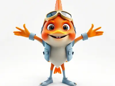 Cheerful Orange Bird Character Rigged and Animated Low-poly 3D model