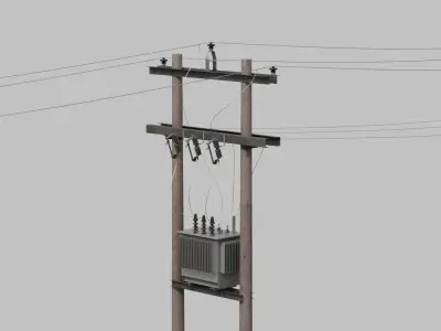 Utility Pole - Composite H-Frame with Transformer 3D model