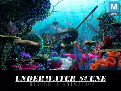 Cartoon Underwater Scene Rigged Animated Maya 3D model