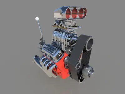 Cartoon V8 HotRod engine 3D model