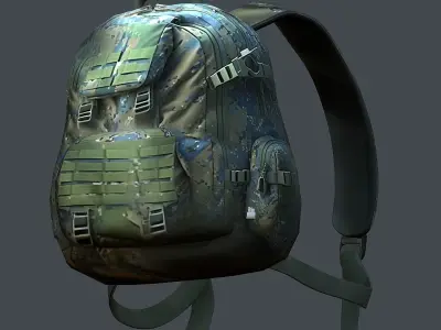 Backpack military combat Black baggage Low-poly 3D model Low-poly 3D model