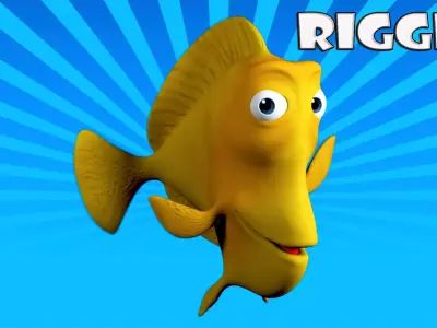 Cartoon yellow fish Low-poly 3D model