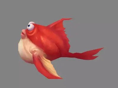 Cartoon pufferfish - big belly red fish Low-poly 3D model