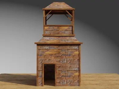 Wooden Military watch tower Low-poly 3D model