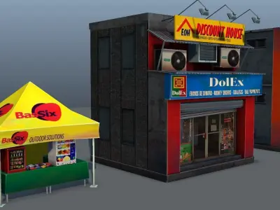 Set of Small Stores - low poly Low-poly 3D model