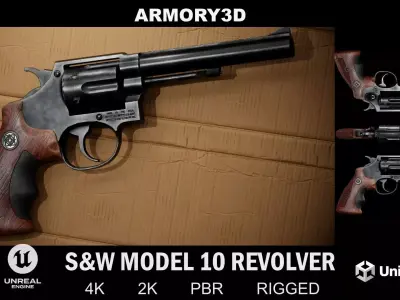 GAME READY SW MODEL 10 REVOLVER PBR RIGGED Low-poly 3D model
