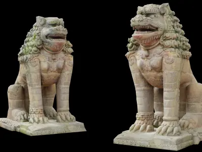 Lion guardian with 3 LOD - Nepal Heritage Low-poly 3D model