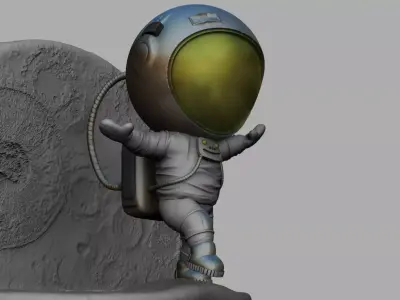 CUTE CHIBI SPACEMAN ON EDGE OF MOON 3D PRINT MODEL 3D print model