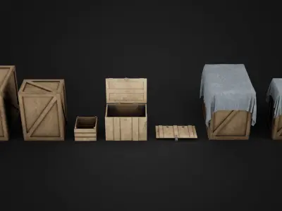 Wood Box Set Low-poly 3D model