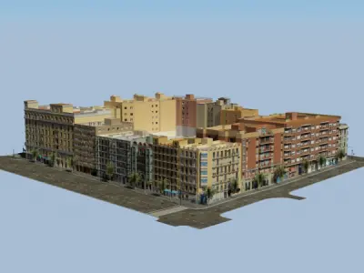 City Block Low-poly 3D model