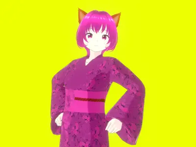 Traditional Anime Catgirl Chiyo Low-poly 3D model