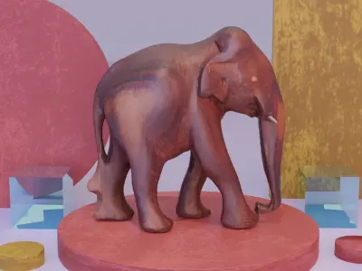 Elephant wood handmade sculpture high-poly 3D model