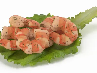 Shrimps with Dill on Lettuce Leaf 3D model