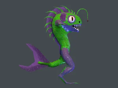 Sea monster man game ready low poly pbr 3d model Low-poly 3D model