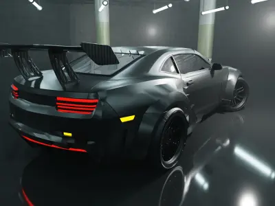 Cyberpunk Battle Car - Widebody Street Racer Rigged Low-poly 3D model