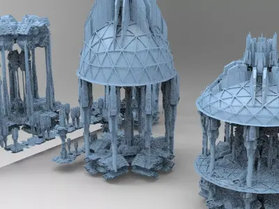 Dark Elven Sci-Fi CityDomes Bases collection series 1 Kitbash  3D model