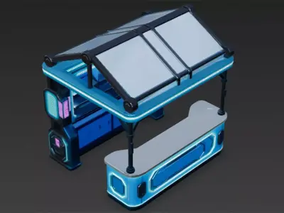 Blue Cyberpunk Market Stall Low-poly 3D model