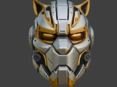 Futuristic Robotic Helmet Game-Ready 3D Model with PBR Textures Low-poly 3D model