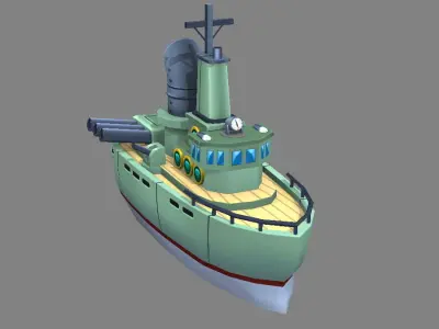 Cartoon warship Low-poly 3D model
