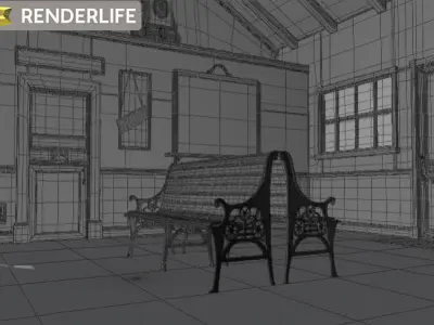 Rural Train station interior 3D model