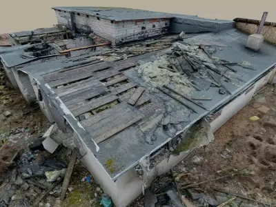 Burnt ruin of a commercial building Free low-poly 3D model