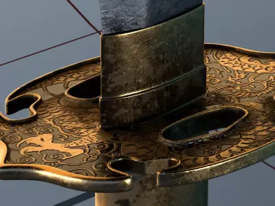 Naginata PBR sword 3D model
