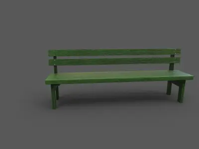 Wood Bench Low-poly 3D model 2
