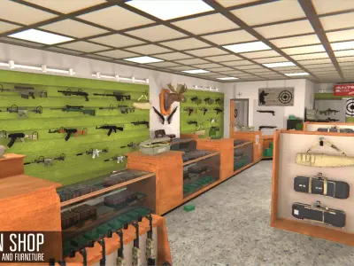 Gun Shop - weapon and furniture Low-poly 3D model