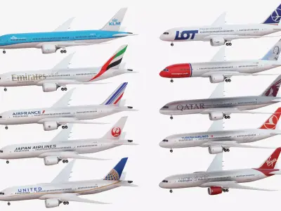 Bundle Boeing 787 Dreamliner 10 Pack Low-poly 3D model