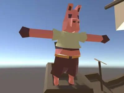 Pirate Pig humanoid pig in low poly flat style retro 3D model