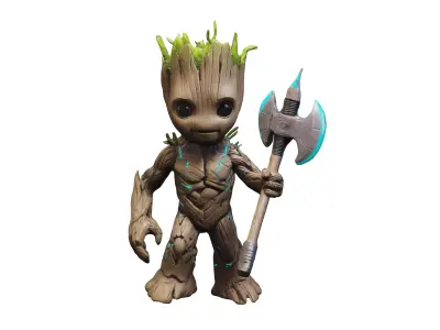 Groot character from Guardians of the Galaxy holding a huge s... 3D model