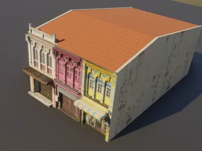 Phuket-Oldtown-6 colorful building Low-poly 3D model