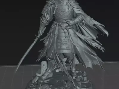 Samurai Crimson Daimyo Samurai 75mm STL Display Miniature 3D print model