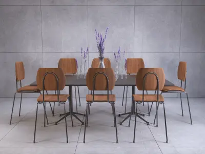 Contemporary Table Set with Props 02 3D model