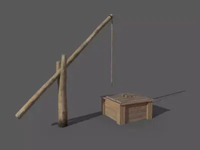 Medieval wooden water well with gallows Low-poly 3D model