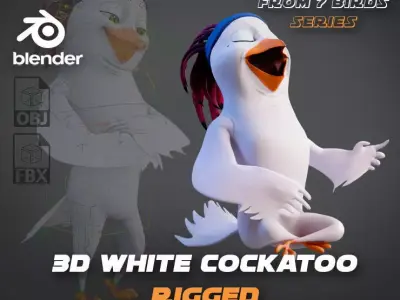 Chibi Cockatoo - 3D White - Rigged Cartoon Bird Low-poly 3D model