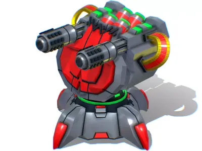 2 Barrel Robotic Automatic Cannon Low-poly 3D model