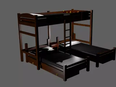 triple bunkbeds and furniture Free 3D model