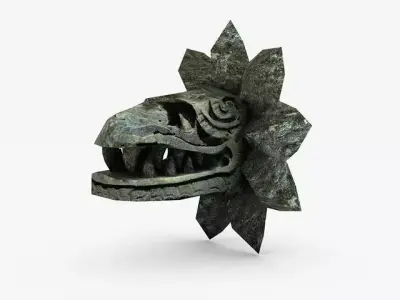 Stone serpent head Quetzalcoatl Low-poly 3D model