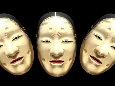 Japanese Mask Pack Noh Medieval Fantasy Edo Japan art wall decor Low-poly 3D model