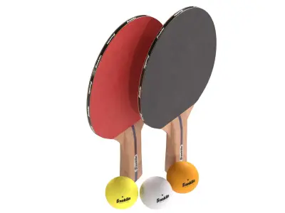 Table tennis paddles red with balls Low-poly 3D model