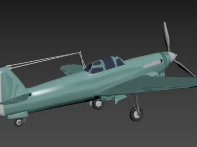 Yak-9 airplane with propellers Low-poly 3D model