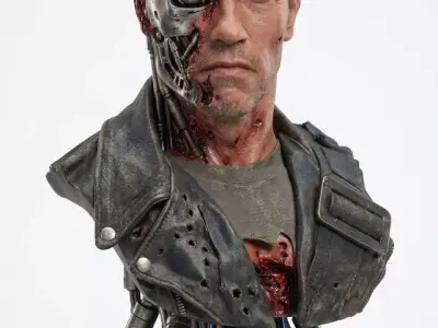 Battle Damaged T800 Bust STL Terminator Cyborg 3D Statue 3D print model