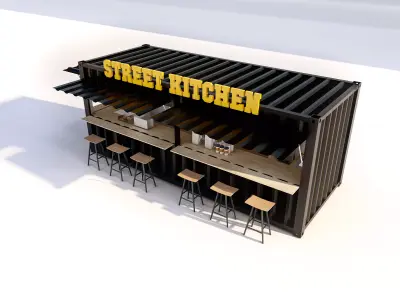 Modern Container Food Kiosk Low-poly 3D model