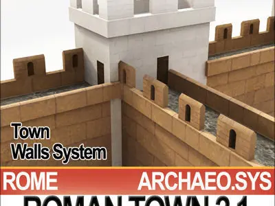 Roman Town Gate and Walls System A 2 1 Low Poly 3D model