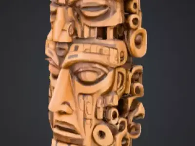 Mystical Faces Totem Low-poly 3D model