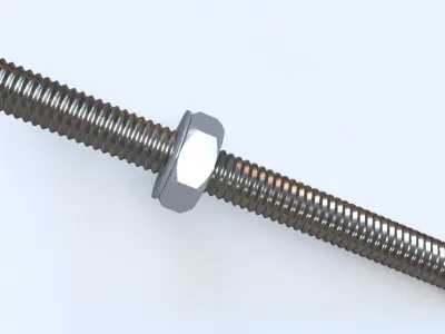 Full Threaded Bolt with with Nut and Washer Low-poly 3D model