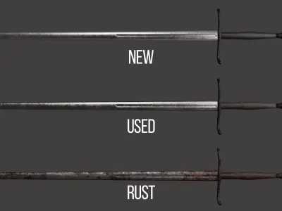 low poly Hand and a Half German Sword 1500 Low-poly 3D model
