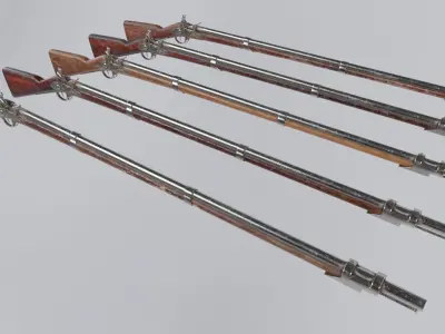 Low Poly PBR Flint Lock Rifle Low-poly 3D model