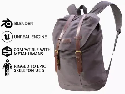 Backpack 56 - All MH Bodies and UE5 Skeletons - Rigged Low-poly 3D model